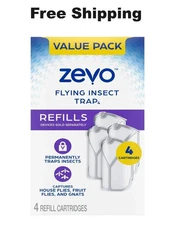 NEW Zevo Flying Insect Trap,Fly Trap Refill Cartridges (4 Cartridges) Free Ship