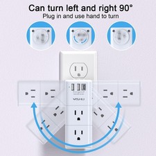 USB Multi Plug Outlet Swivel Extender Surge Protector 3 USB Ports 3 Power Strip