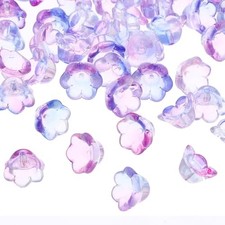 Glass Trumpet Flower Beads, 50 Pcs Gradient Flower Bead Charm for Blue Purple