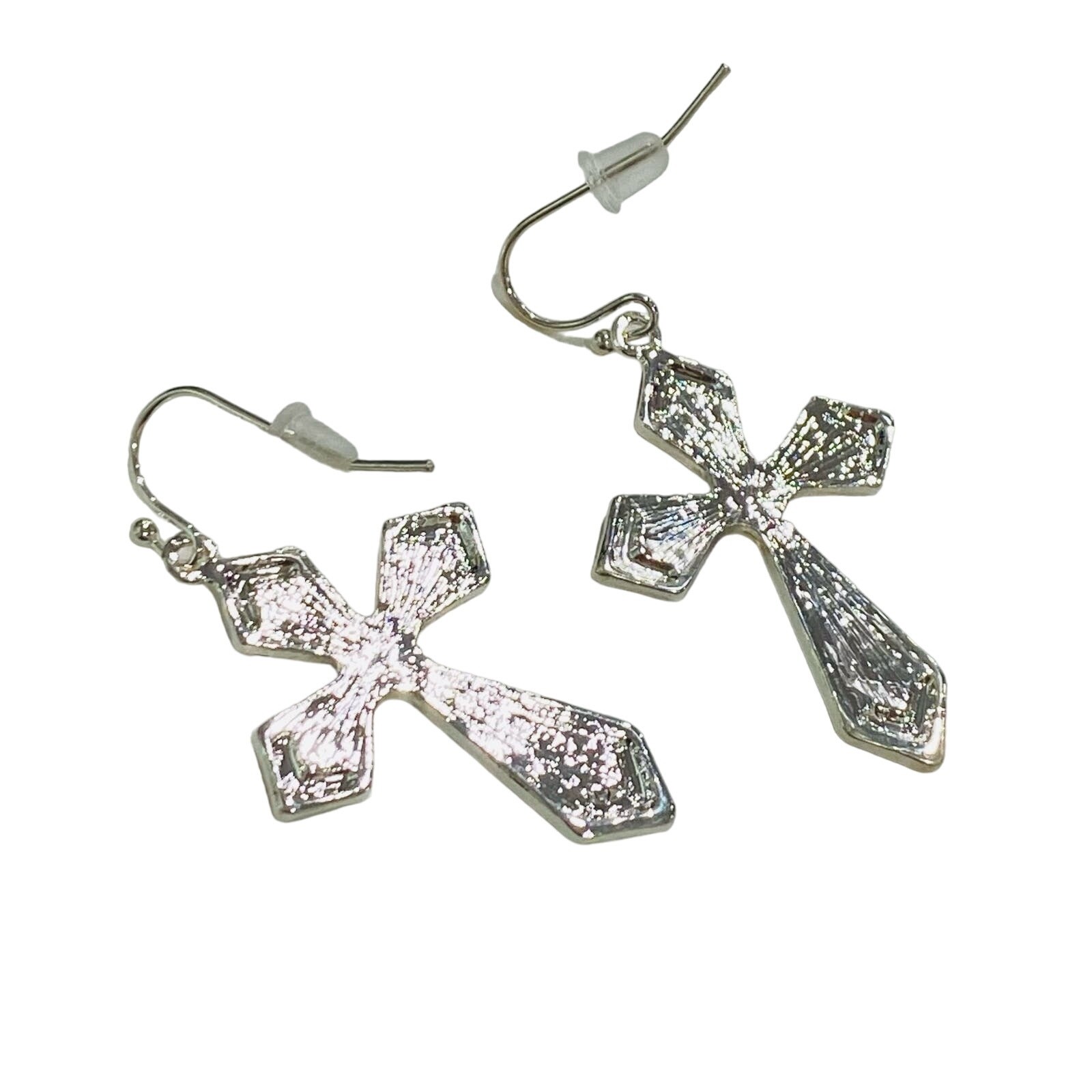 Silvertone & abalone shell pierced earrings drop … - image 2