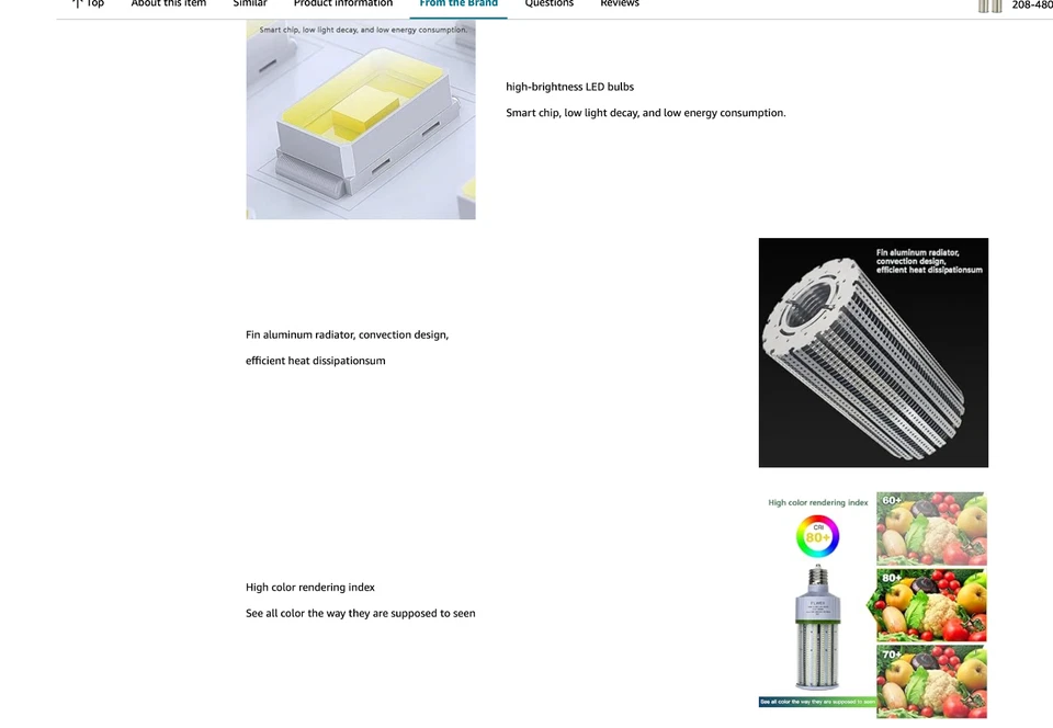 2-Pack LED Corn Light Bulb, 208-480V 100W E39 Mogul Base 5000K,14000 LM Replacem - Image 2 of 4