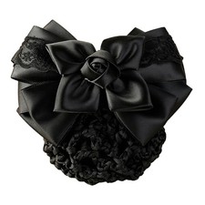 Women Hair Bun Cover Net Snood Hairnet Bowknot 1 Count Pack of 1 , Black