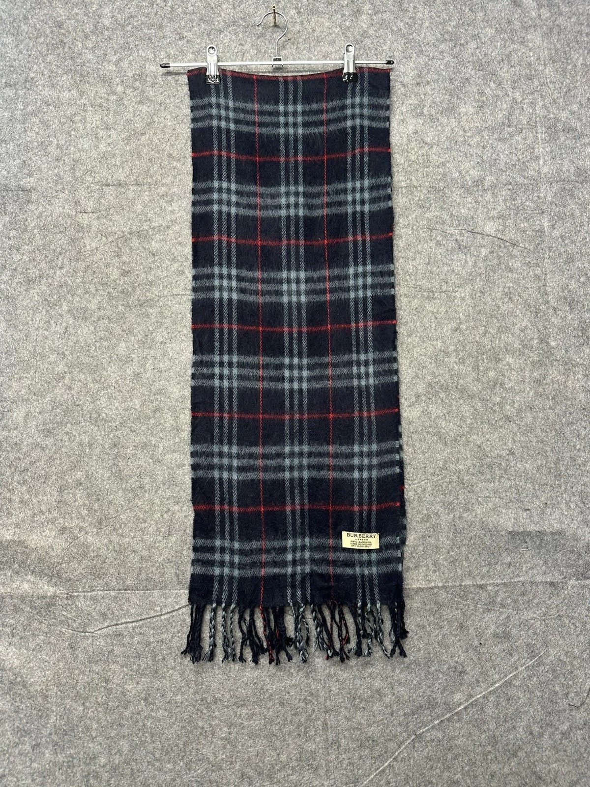 Vintage Burberry Scarf Nova Check Blue Lambswool Burberrys of London