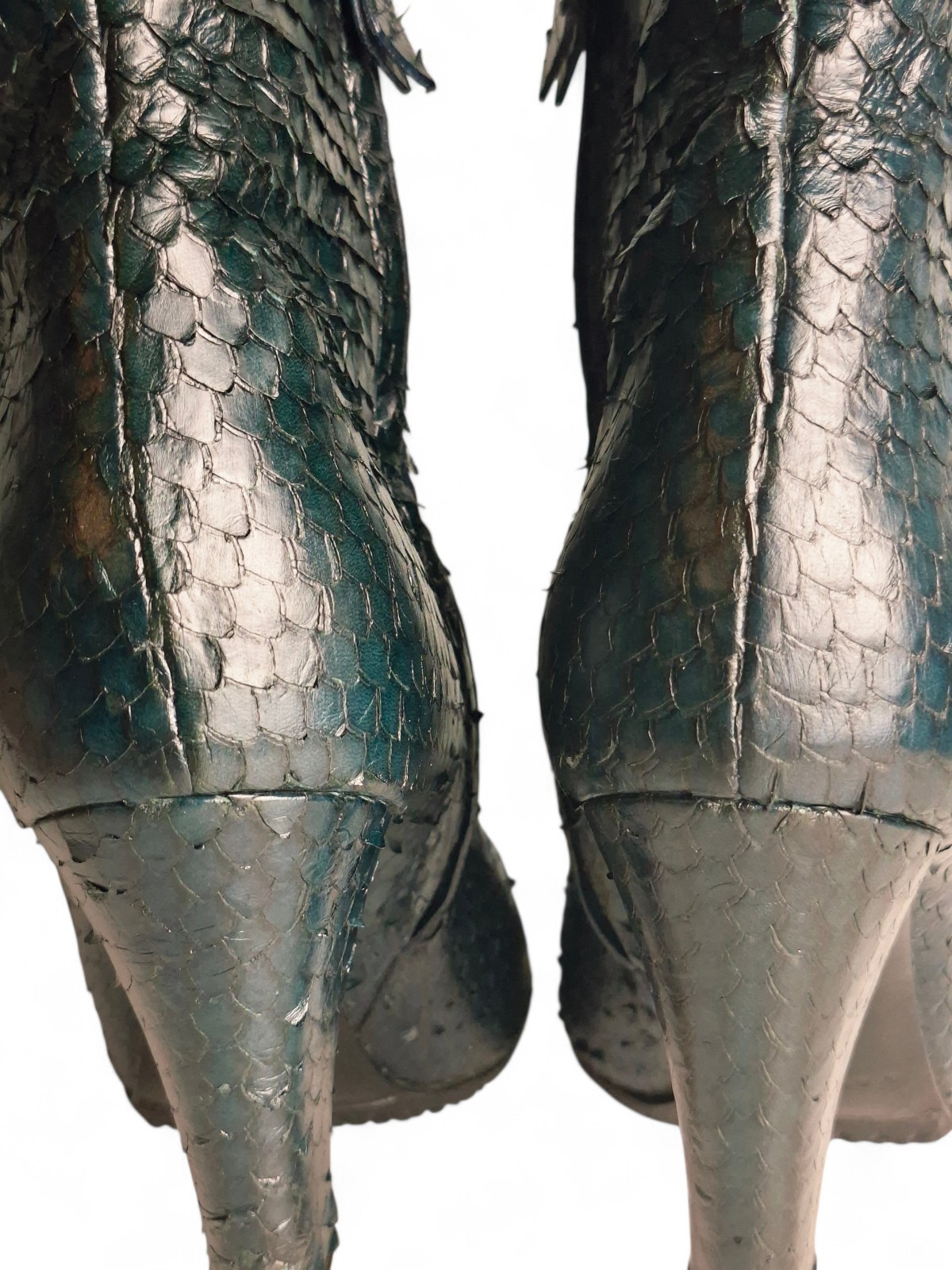 Casadei Emerald Green Python Print Leather Ankle … - image 6