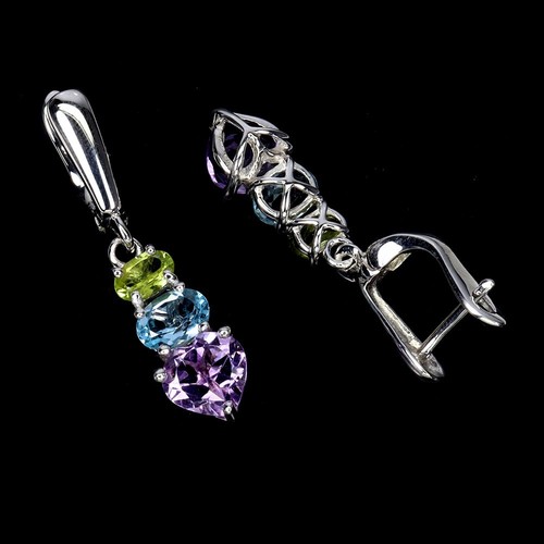 Summer 925 Silver Earrings Heart Amethyst 8mm Peridot Topaz Gemstone Jewelry - Picture 3 of 14