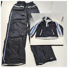 Vtg Nike Windbreaker Suit Set Women Jacket Pant Black Blue Stripes Sz S 4-6 Y2K