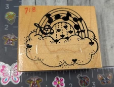 Alias Smith Rowe Cloud Rainbow Music Notes Love Rubber Stamp Wood #M14