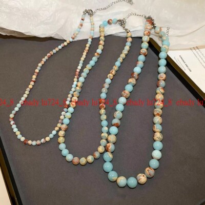 Natural 6/8/10mm Blue Shoushan Stone Round Gemstones Beads Necklace 16-28''