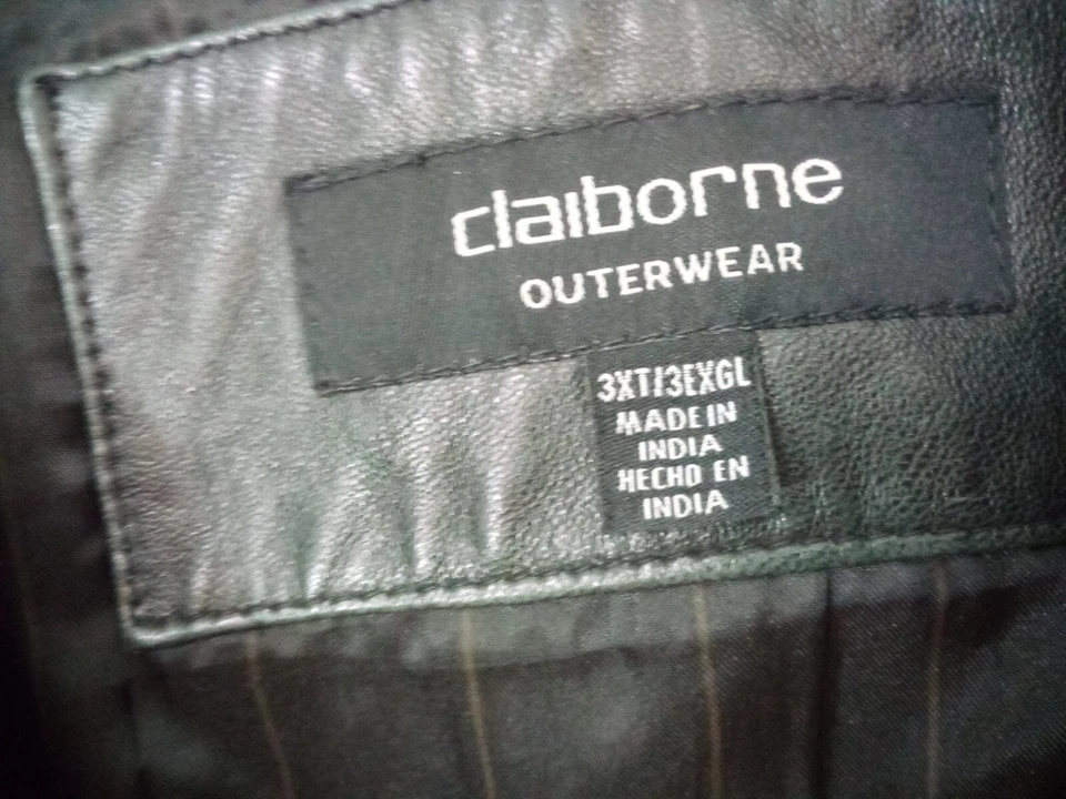 Abrigo de cuero forrado de piel de cordero Claiborne Outerwear para mujer 3X negro Foto 3 de 4