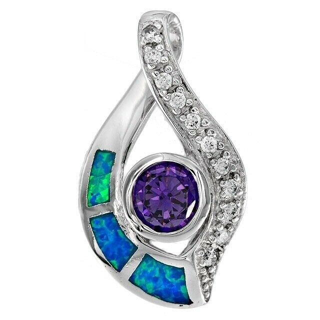 1CT Amethyst & Australian Opal Inlay 925 Sterling Silver Pendant GA8