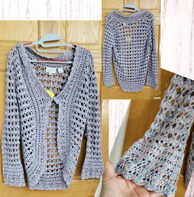 Anthropologie Cousin Johnny~OPEN CROCHET PASTELS Cardigan Sweater SIZE SMALL, S