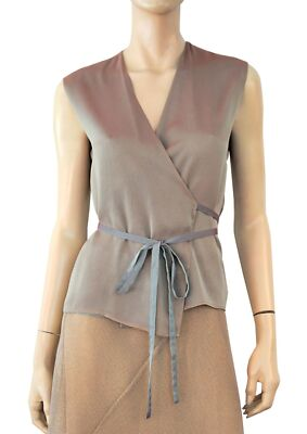 #ad HENGST sz XS Reversible Iridescent Seafoam Silk Wrap Blouse Top BRAND NEW $98.00