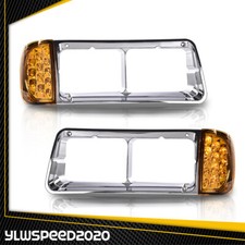 Fit For Freightliner FLD120 Headlight Bezel w/ LED Turn Signal Corner Light Lamp