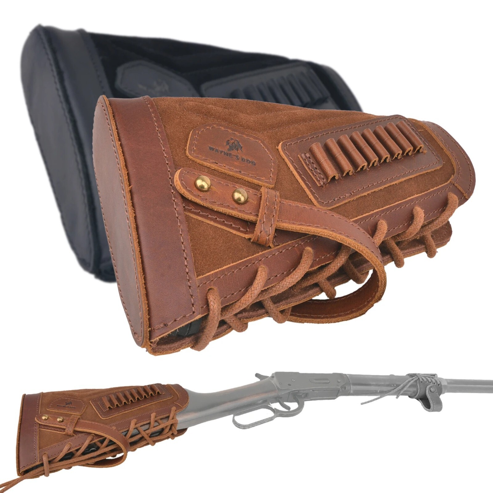 Busc de crosse en cuir avec cartouchière cal .22 LR et .17 HMR pour la chasse en forêt