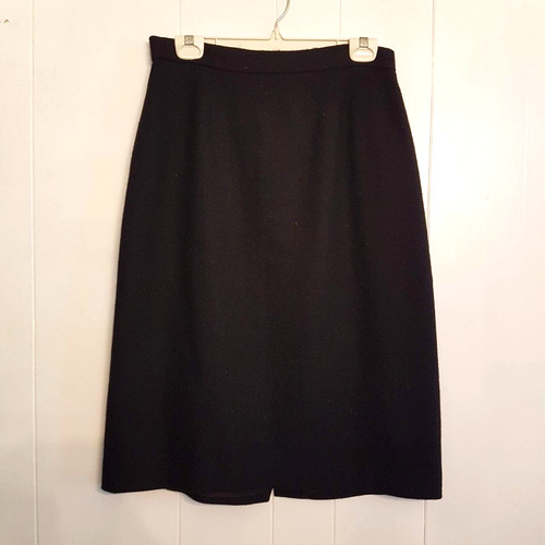 Stephen Douglas Ltd Textured WOOL SKIRT size 14 Black Mid Calf Fully Lined