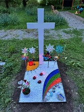 NEU Grabeinfassung Urnengrab Metall Stahl Edelstahl 100x50x4cm Regenbogen Sonne