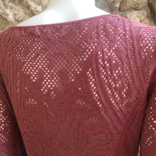Peruanische Verbindung gehäkelt Pima Baumwolle lila rosa langärmeliges Kleid Damen M - Bild 6 von 10