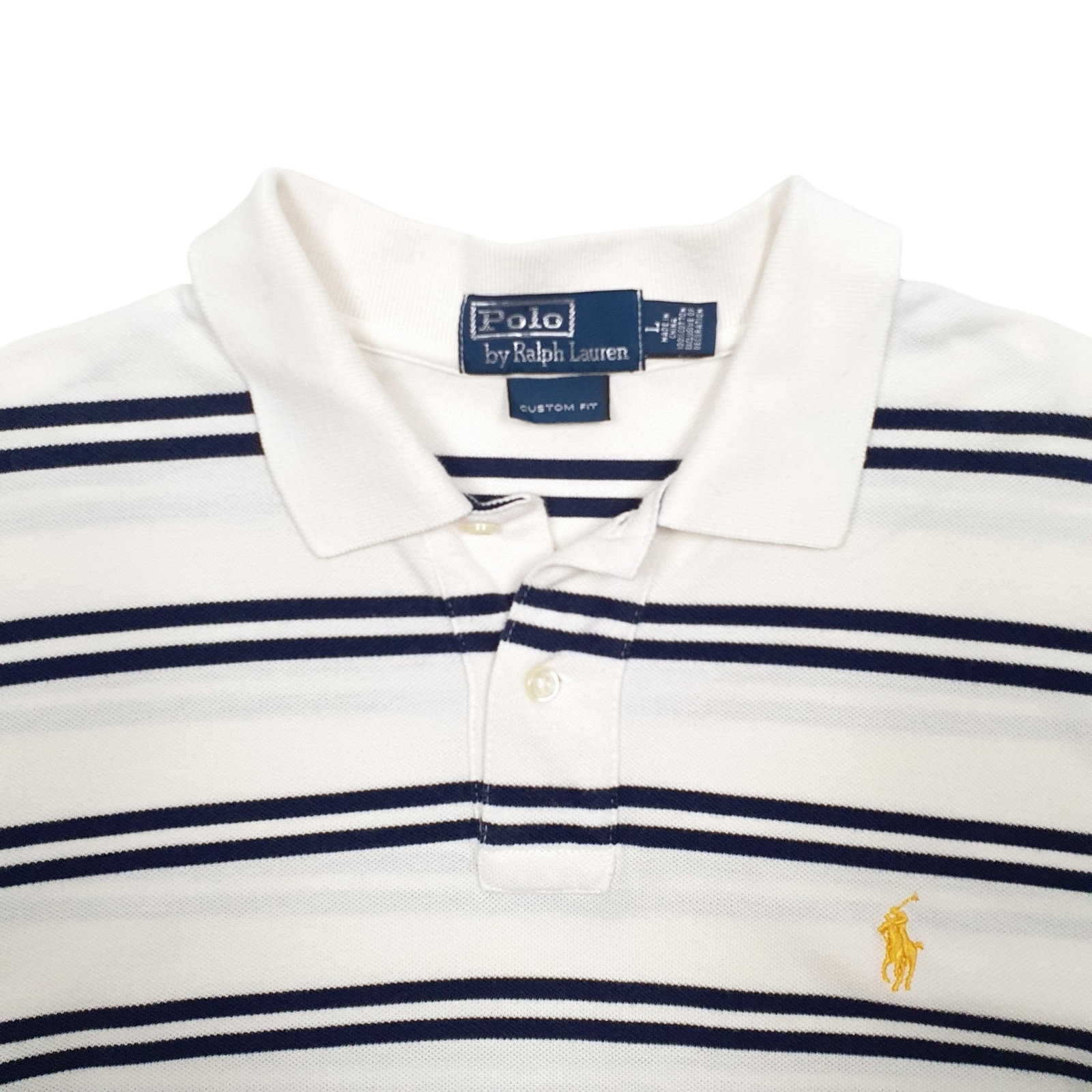 POLO RALPH LAUREN Cream Polo Shirt Custom Fit Short Sleeve Cotton Mens L image 3