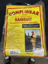 3 Piece P.V.C. Heavy Duty Yellow Rain Suit Size 2XL pants hood jacket Comfi-Wear