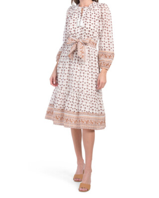 artisanal cream midi dress Reiss Cotton Cut-Out Belted Midi Dress in Cream