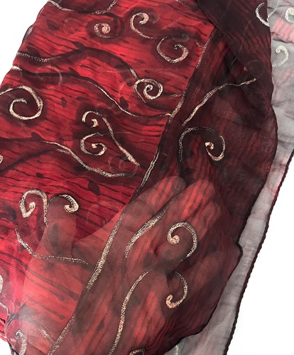 111 State 100%Silk Made In Italy Scarf Red With Silver Swirl Patten - Picture 3 of 6