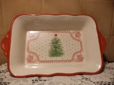 Pioneer Woman Cheerful Rose Christmas Tree Stoneware Bakeware Casserole Dish-NEW