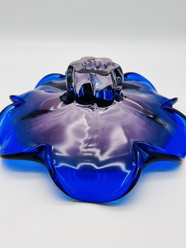 Vintage Royal Gallery Poland Blue & Purple Footed Art Glass Bowl 10.5" - Foto 9 di 13