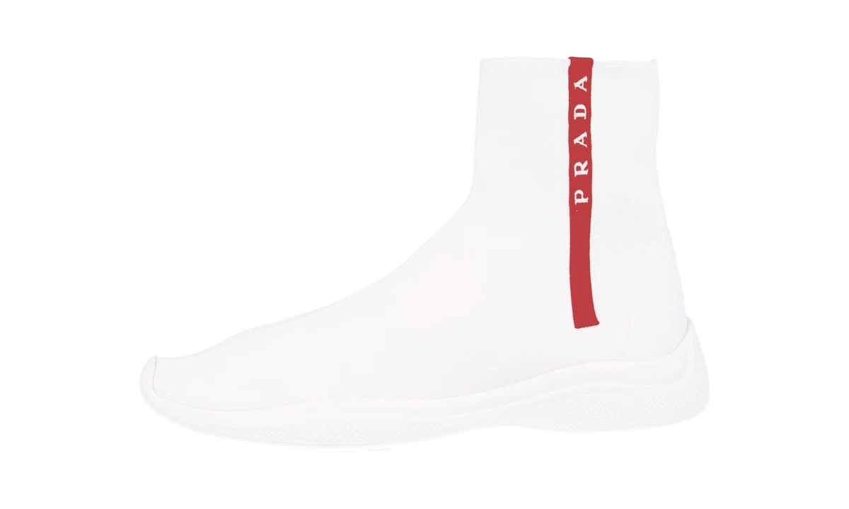 PRADA High-Tech Stoff Sock High-Top Sneaker - 1T051L - Weiss - NEU