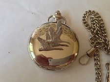 B9 Swans polished silver case mens GIFT quartz pocket watch fob