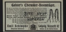 LEIPZIG, Werbung 1903, Emil Schimpke Galster's Cherusker-Hosenträger