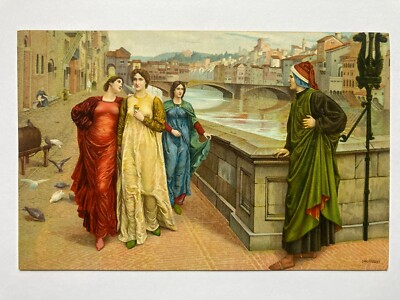 Dante and Beatrice in Canto Vintage E Sborgi Art Postcard L12