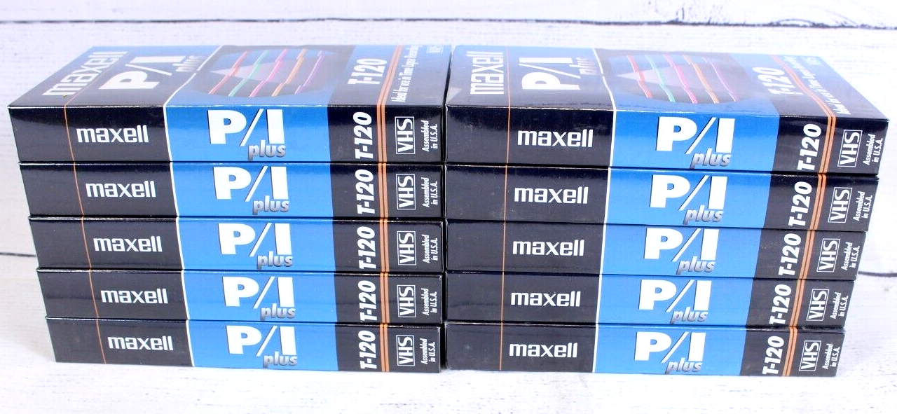 Lot of 10 Maxell VHS Tapes Time Lapse 214112 Sealed New P/I Plus T-120 6 hours