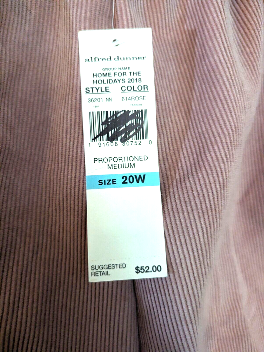 Alfred Dunner women's pink corduroy pants size 20W NWT | eBay