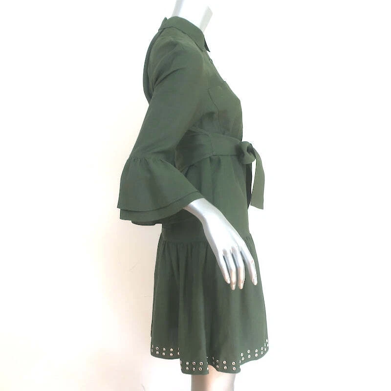 Derek Lam 10 Crosby Grommet-Embellished Mini Shirt Dress Green Size 2 - Image 4 of 4