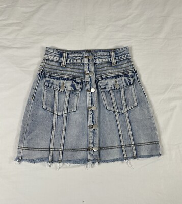 Showpo Women Blue Button Front Denim Mini Skirt Size