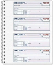 Adams Money and Rent Receipt Book, 2-Part Carbonless, 7-5/8" x 11", Spiral...