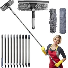 20+ Feet Reach 2-In-1 Window Washing Squeegee and Duster for Home Indoor Outdoor