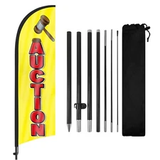 FSFLAG Auction Feather Flag 8FT Banner with Pole and Stake for Auction Business