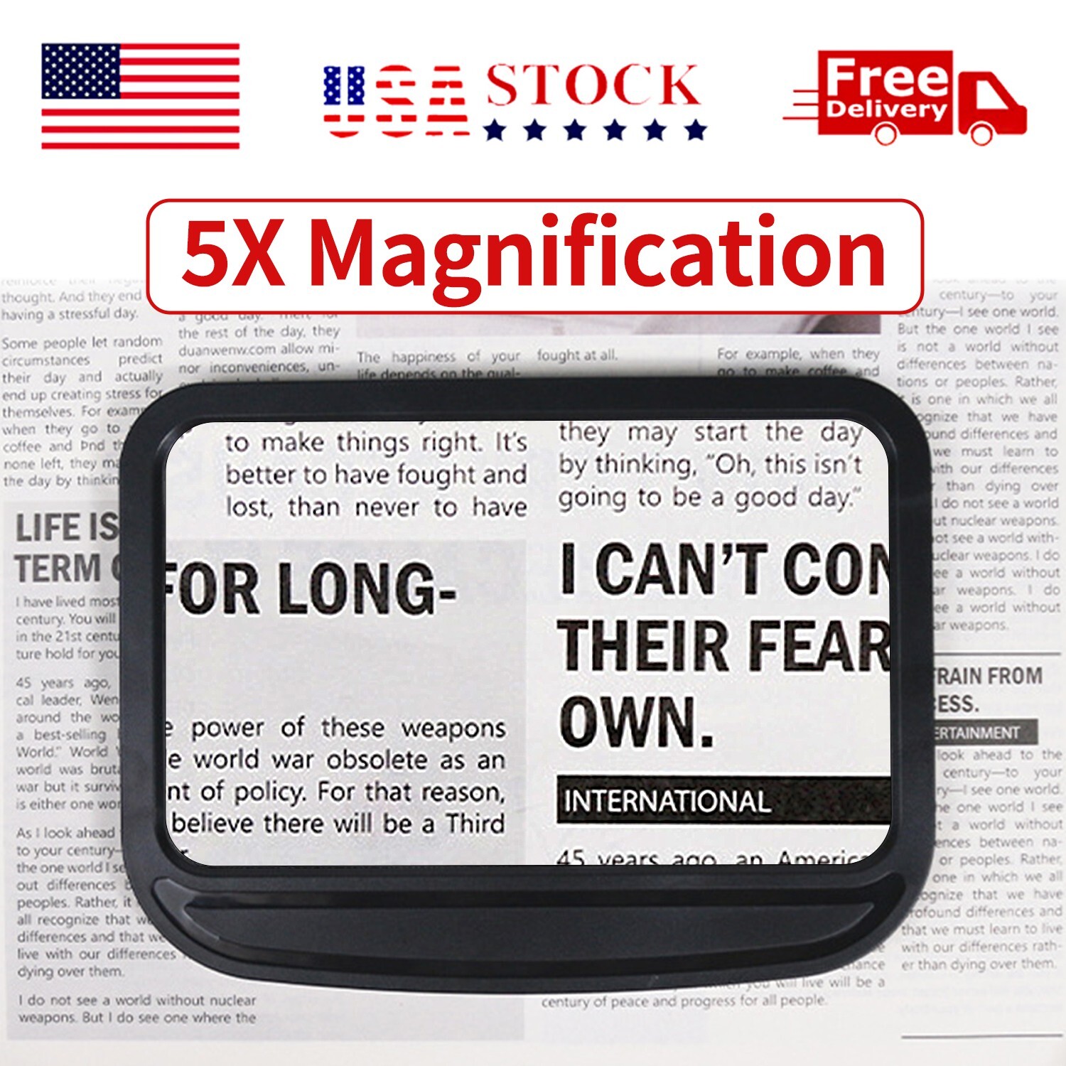 5X Large Full Page Handheld Magnifying Glass for Reading Small Prints US Seller