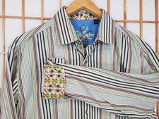 Robert Graham Button Dowm Long Sleev Shirt Flip Cuff Multicolor Striped Men's XL
