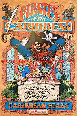 1973 Disney Pirates of the Caribbean 11 x 17 Attraction Poster WDW Magic Kingdom
