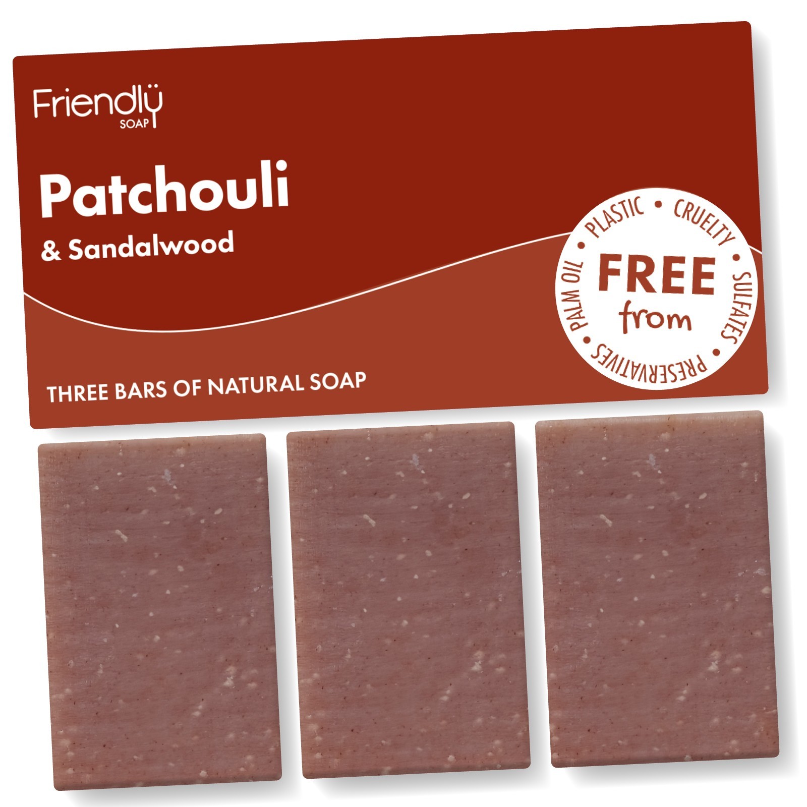 Friendly Soap - 3 Pack - Natural Soap - Patchouli – 3 x 95g Vegan