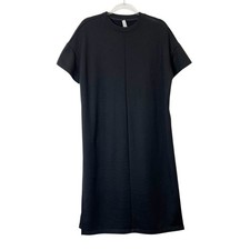 Athleta Sedona Sweatshirt Dress Women s Size Small Oversized Midi Black Slits
