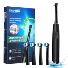 Electric Smart Rotating Timing Toothbrush, Rechargeable Rotary Toothbrush with 4