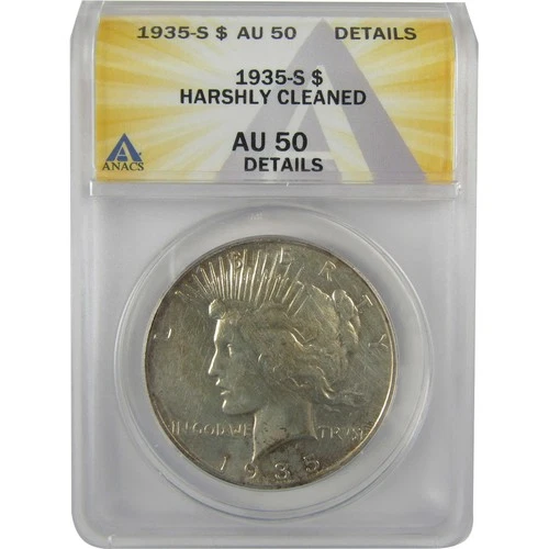 1935 S Peace Dollar AU 50 Details ANACS Silver $1 Coin SKU:I21628