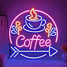 Coffee Neon Sign, Café LED Neon Light for Wall Decor Coffee Shop Station Art 