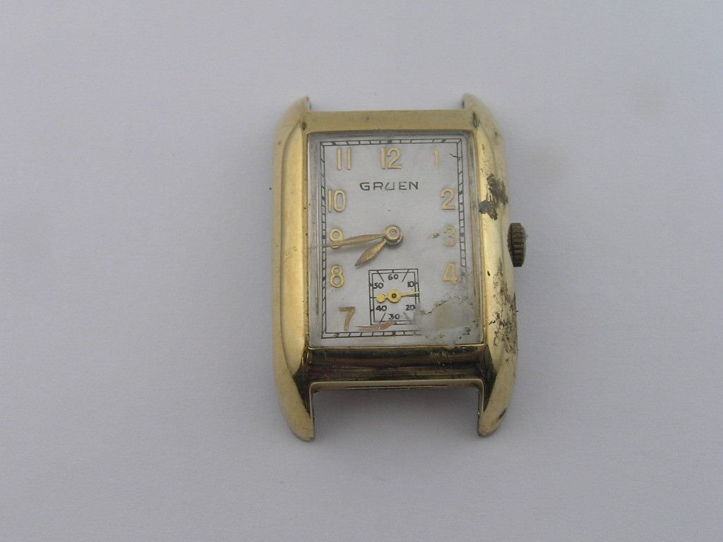 Vintage Gruen Mens Watch Fancy Case & Dial 17j Cal 1100 as Found