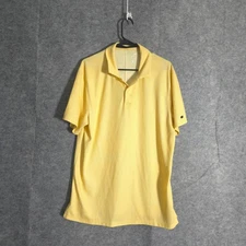 Nike Dri-FIT Polo Shirt Mens L Yellow Geometric Short Sleeve Golf Performances