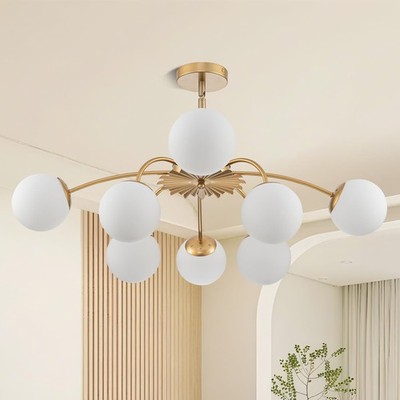 8-Light Gold and White Sputnik Chandelier, 32.9 Inches