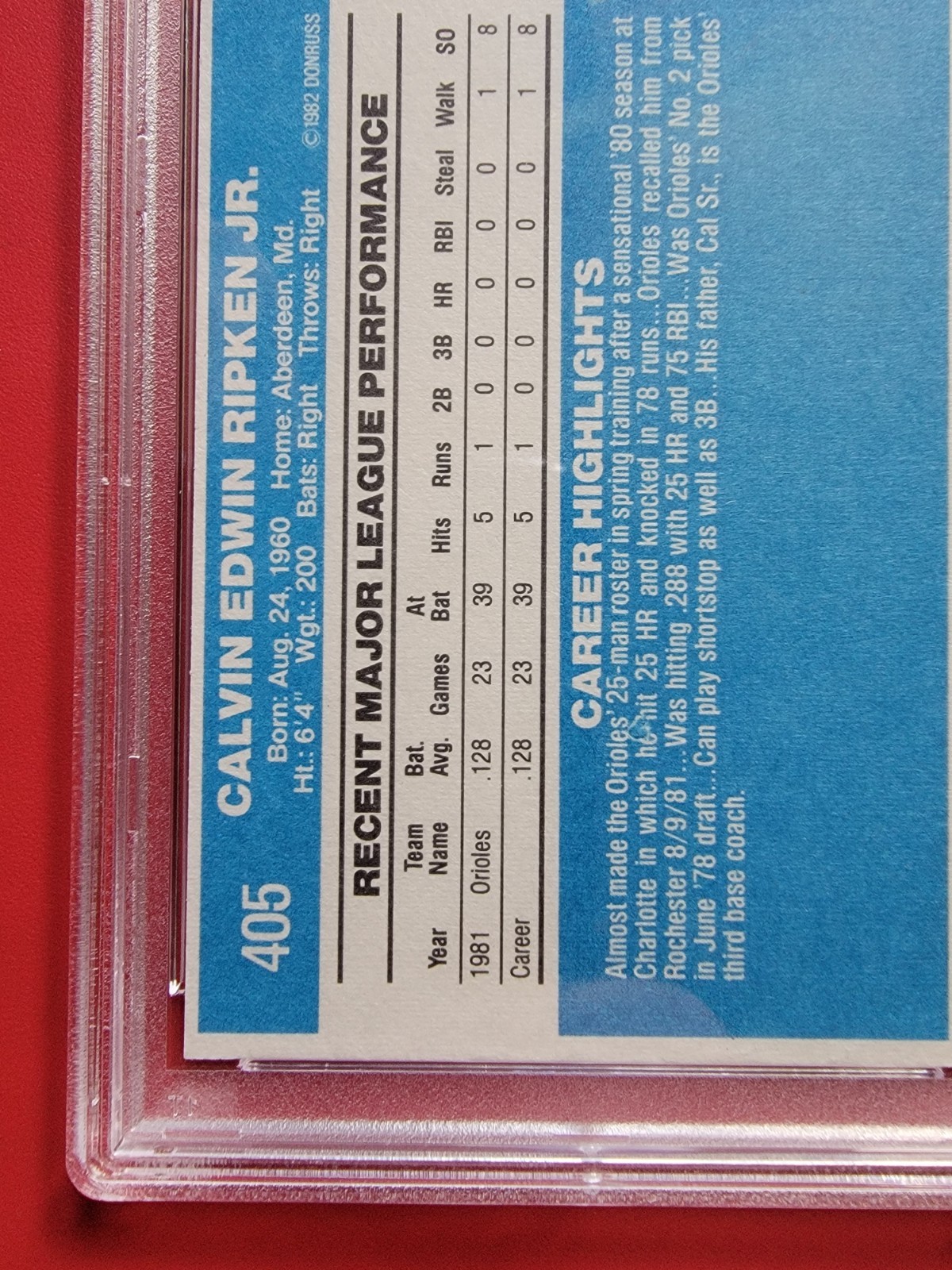 Cal Ripken Jr 1992 Donruss Rookie Baseball Card #405 PSA 9 MINT view 8